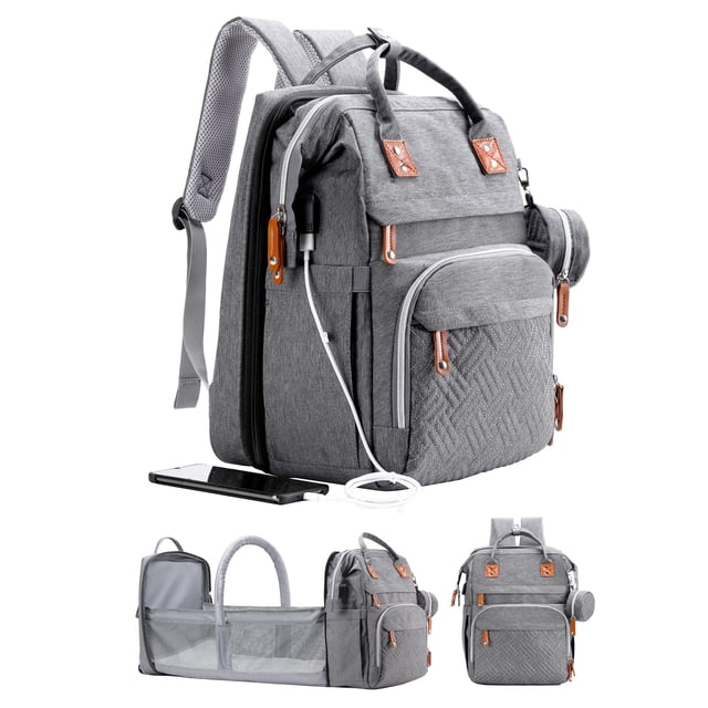 ISMGN Mochila para pañales con cambiador, bolsa para pañales grande, bolsa para bebé, bolsa para pañales multifuncional, gris