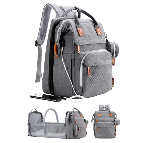 ISMGN Mochila para pañales con cambiador, bolsa para pañales grande, bolsa para bebé, bolsa para pañales multifuncional, gris