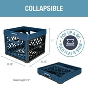 CleverMade Collapsible Eco Plastic Milk Crate, Folding Storage Bin, 6.6 gal, Ocean Navy
