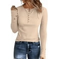 thumbnail image 3 of FUNING Womens Long Sleeves Ribbed Knit Tunic Shirts Scoop Neck Button Down Tops Casual Henley Tee Shirt Slim Fit Blouses, 3 of 6