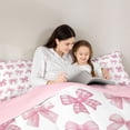 thumbnail image 4 of Manfei Pink Gingham Bow Print Full Size Comforter Sets for Girls, Cute Ribbon Bows Bedding Sets, Pink Reversible, 3 Pieces, 4 of 6