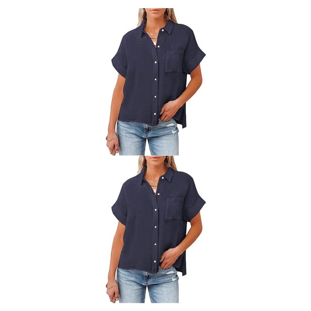 Blusa de manga corta Sonducket para mujer camisa básica diaria con botones cuello en V