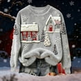 thumbnail image 4 of Plush Christmas Sweaters for Women Funny Round Neck Festive Printed Graphic Drop Shoulder Fuzzy Soft Pullover Tops (5XL, Gray), 4 of 4