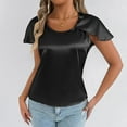 thumbnail image 3 of Perfectbot Womens Silk Satin Blouse Round Neck Split Short Sleeves Tops Summer Dressy Blouse, 3 of 8