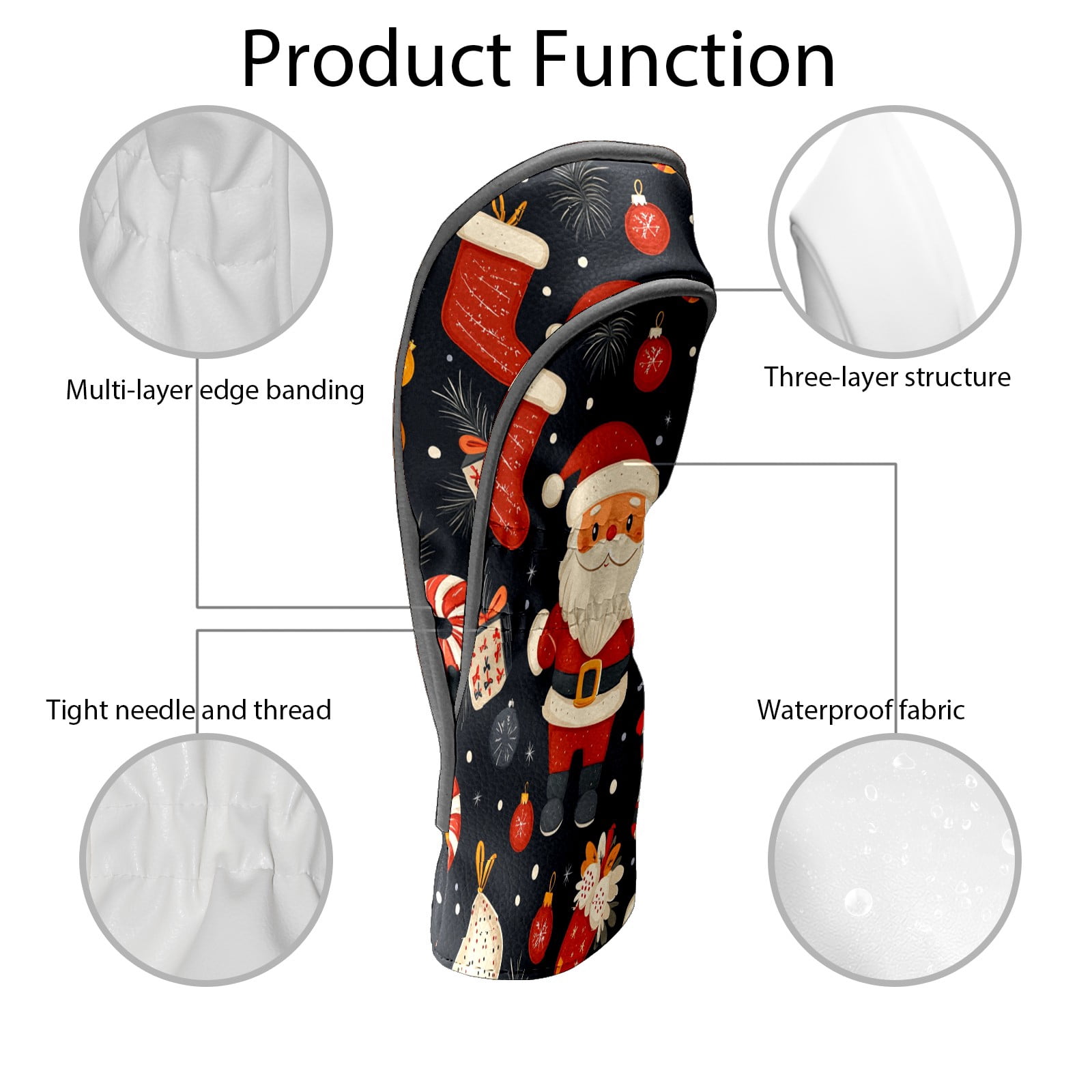 Golf Club Covers PU Leather Waterproof Head Covers for Fairway Woods Hybrids Christmas Pattern Unisex Fits Most Brands