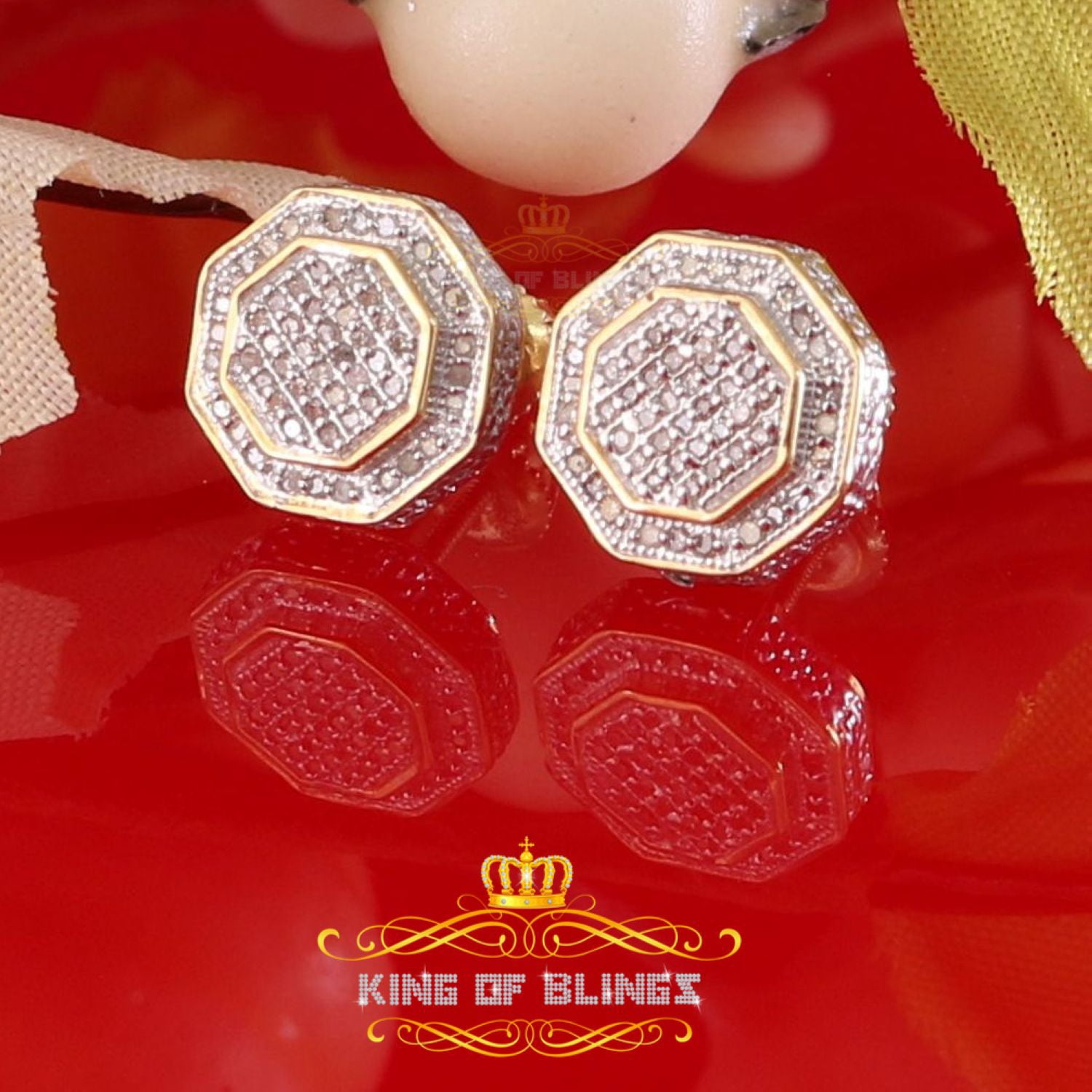 King of Bling's Women's Stud in 925 Yellow Sterling Silver 0.33ct Diamond Stud Men's Earrings