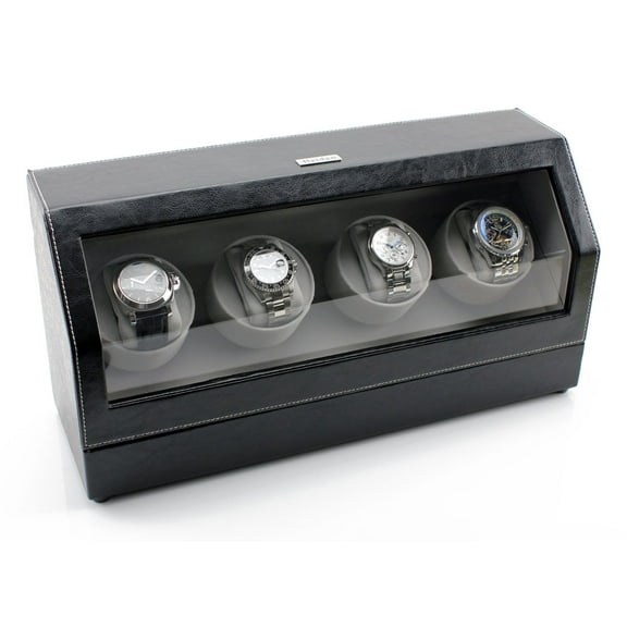 Quad Watch Winder - Black Leather