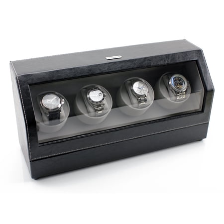 Quad Watch Winder - Black Leather