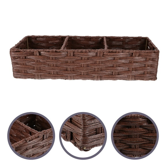 Amosfun Coffee Color Woven Storage Basket with Divided Compartments for Household Sundries Organizer