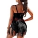 thumbnail image 3 of TRKIYQC, conjuntos de Bikini con borlas para mujer, Color sólido, verano, 2 uds., sin mangas, cuello en V profundo, camisetas sin mangas + Tanga de cintura alta TRKIYQC casual, 3 of 5