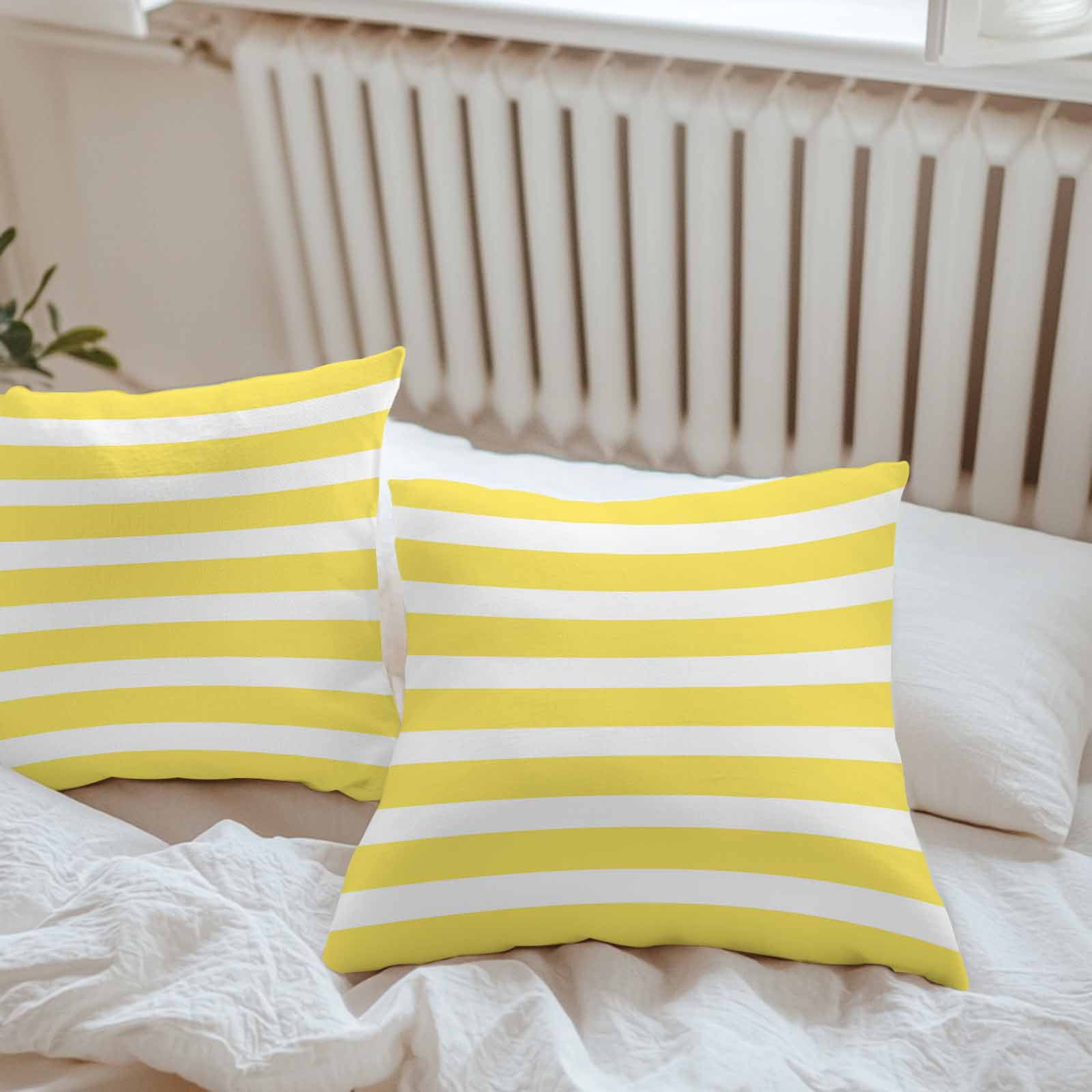 White Yellow Striped Outdoor Pillow Covers Set of 2 Simple Stripes Background Waterproof Throw Pillow Case Decorative Square Cushion Cover for Patio Couch Garden Balcony, 18"x18"
