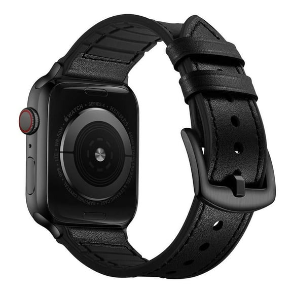 Compatible with Apple Watch Band 45mm 44mm 42mm, Sweatproof Leather and Rubber Hybrid Band Strap Compatible with Series 7 6 5 4 3 2 1 SE