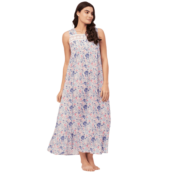 Moomaya Sleepwear, Sleeveless Long Nightdress, Printed Square Neck Nightgown Maxi