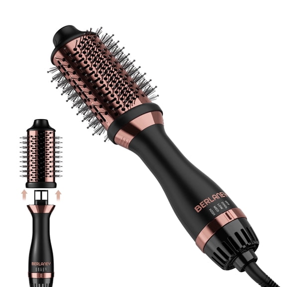 Berlaney Hair Dryer Brush, Ionic Frizz Free Blowout Volumizer & Straightener for All Hair Types, Titanium 4-in-1 Hot Air Brush