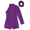 thumbnail image 4 of Alvivi Girls Gymnastics Leotards Glitter Sequins Dance Jumpsuit Biketard Short Unitard with Hairband Purple 6, 4 of 6
