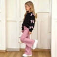 thumbnail image 6 of Ixbnca Girls 2PCS Outfits Bow Long Sleeve Sweatshirts Pull on Flare Pants Lounge Clothes Size 5-15 Years, 6 of 7