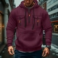 thumbnail image 2 of Evdexr Tactical Hoodies Men Big and Tall Quarter Zip Pullover Winter Long Sleeve Drawstring Athletic Hoody Fall Kangaroo Pockets Zip Up Cargo Hoodie Wine 3XL, 2 of 7