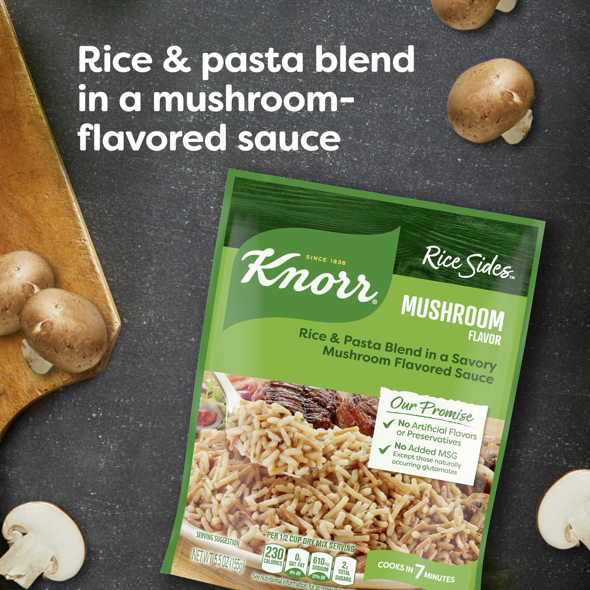 Knorr No Artificial Flavors Mushroom Rice Cooks in 7 Minutes, 5.5 oz Regular Pouch