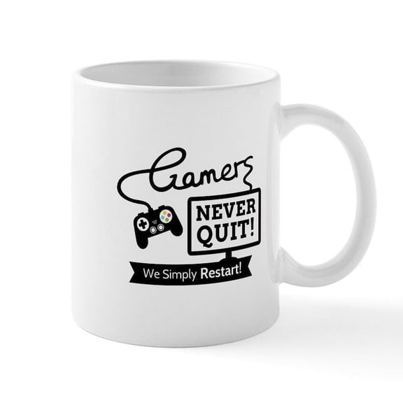 CafePress - Gamers Never Quit Funny Quote Mugs - 11 oz Ceramic Mug - Novelty Coffee Tea Cup