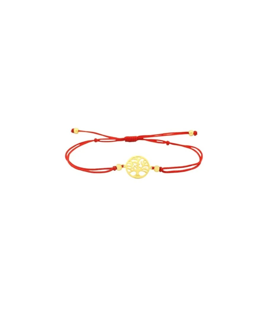 iJewelry2 Gold-plated Sterling Silver Round Tree of Life Charm Red Cord Adjustable Bracelet