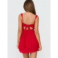 thumbnail image 6 of Red Eyelet A-Line Mini Dress With Square Neck And Back Bow Tie F12565, 6 of 30