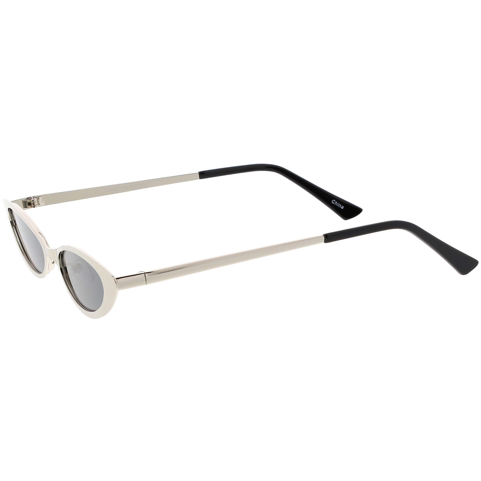 90s Small Slim Cat Eye Sunglasses Flat Metal Oval Lens 54mm Silver Smoke 