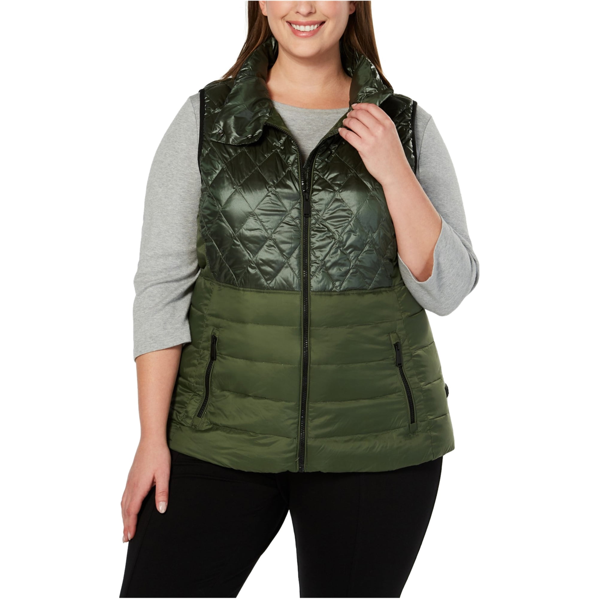 Calvin Klein Womens Premium Quilted Down Vest, Women's, Size: 1XL, Green