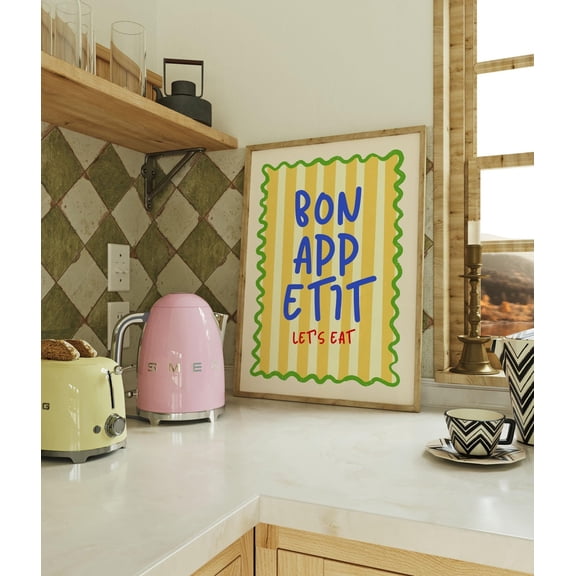 Bon Appetit Kitchen Print, Trendy Kitchen Art, Bon Appetit Retro Poster, Typography Art, Kitchen Wall Decor Art Wall Art, Modern Wall Decor, 8x12 UNFRAMED