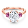 thumbnail image 3 of Gem Stone King 18K Rose Gold Plated Silver Pink Moissanite Ring Set with Moissanite (3.46 Cttw), 3 of 7