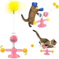 thumbnail image 1 of Juguetes para gatos de interior, molino de viento, juguete interactivo para gatos con plato giratorio, palo de plumas para burlarse, base de ventosa, divertidos juguetes de bola de plumas, 1 of 6