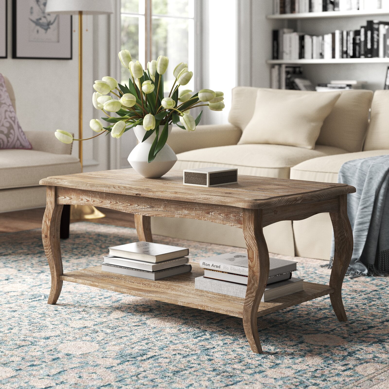 Francoise Solid Wood Coffee Table with Storage Base Color