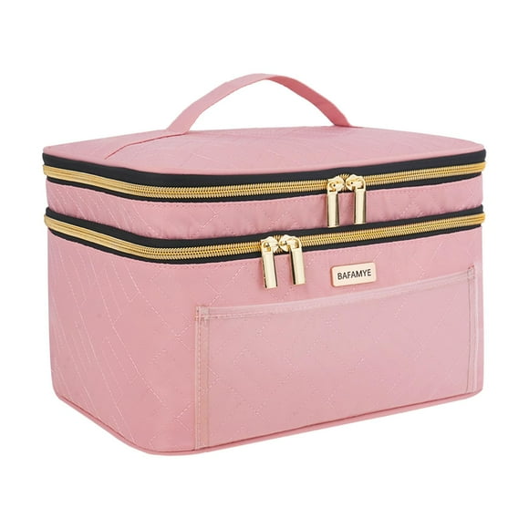 Bolsa de maquillaje BAFAMYE Double Layer Travel para mujer rosa