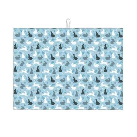 

Tebeau Black White Gray Rabbit Print Dish Drying Mat for Kitchen Counter Dish Drying Pad with Non-slip Rubber Backed Hide Stain Anti Absorbent for Kitchen Counter Drying Mat