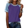 thumbnail image 2 of Miluxas Women's Denim Raglan Sleeve T-Shirt Crew Neck Color Block Casual Summer Basic Tops Purple, 2 of 5
