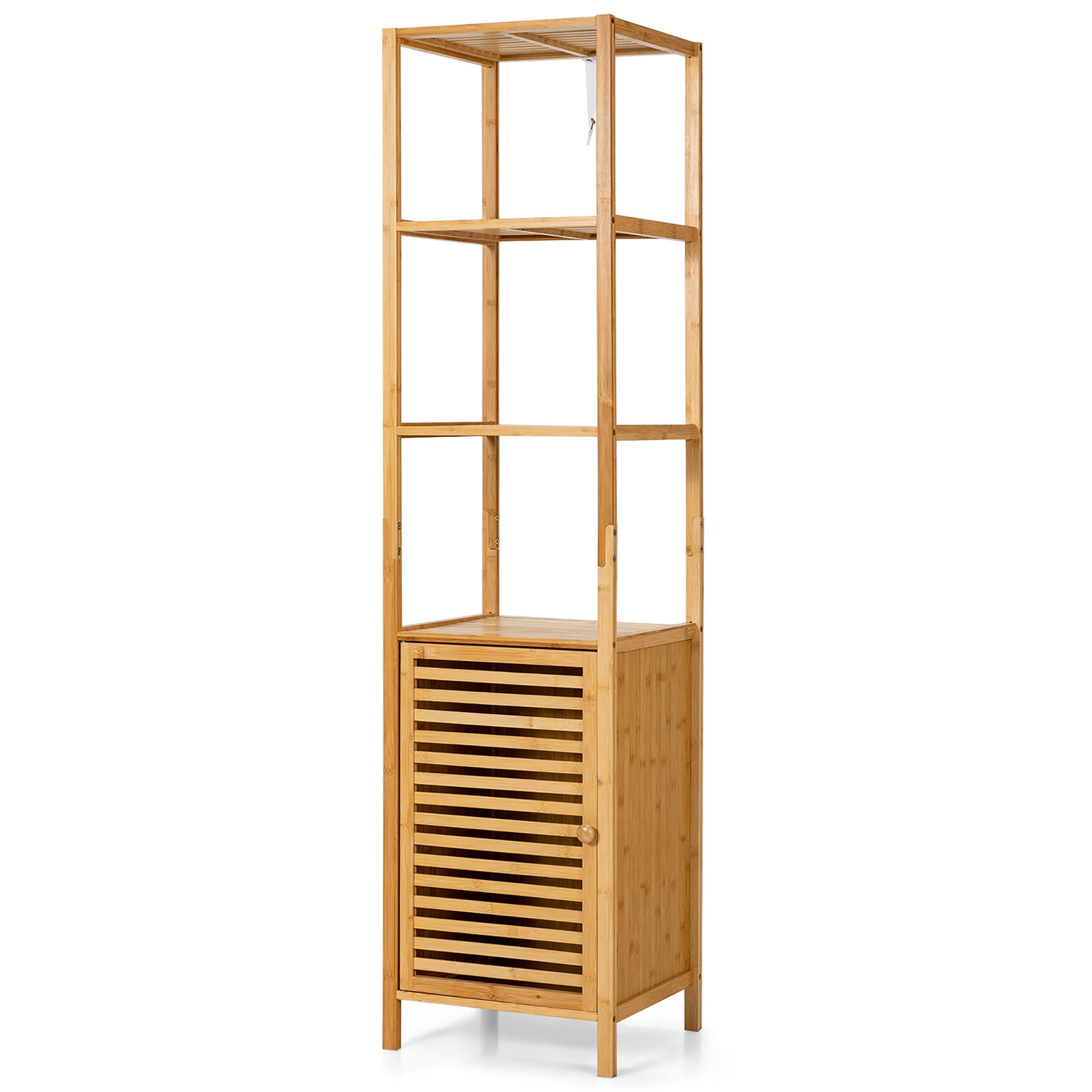 Costway 4 Tiers Bamboo Bathroom Storage Floor Tower Corner Rack