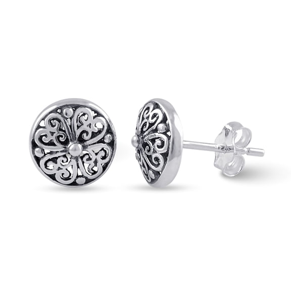 SilverCloseOut 925 Silver Bali Filigree Round Clover Heart Stud Earrings