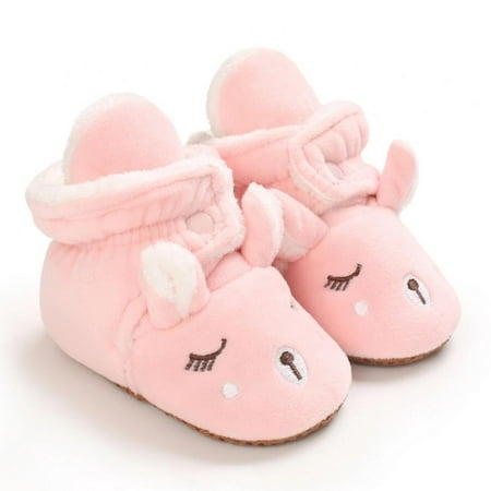 

Baby Boys Girls Fleece Booties with Gripper Soles Newborn Cozy Winter Warm Christmas Reindeer Cartoon Socks Toddler Non-Slip Soft Sole Ankle Crib Shoes 0-18M