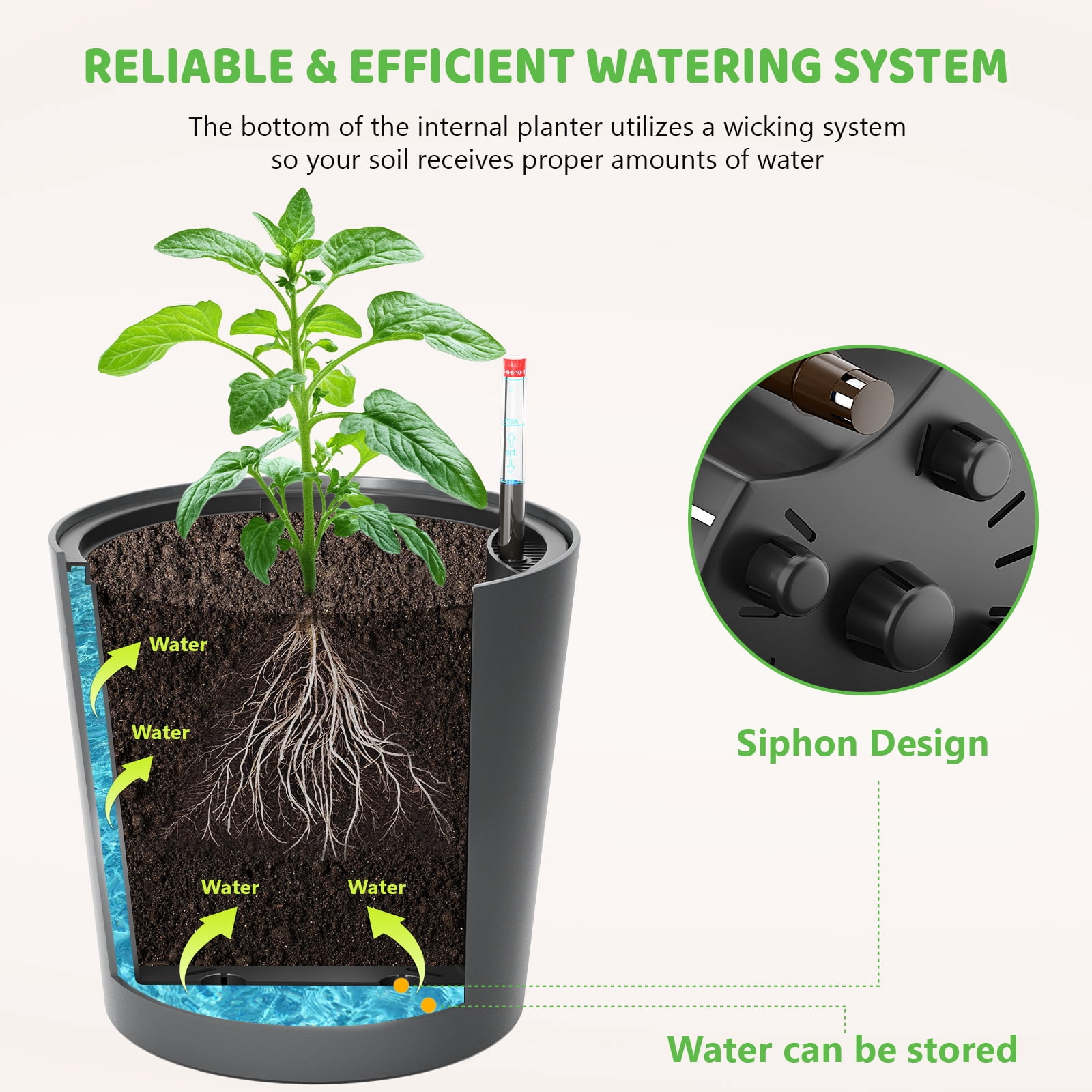 MOPHOTO Self Watering Tomato Planter with Trellis, Large Flower Pot with Water Level Monitor, Round Garden Planters Plant Pots for Outdoor & Indoor Plants Flowers Decor