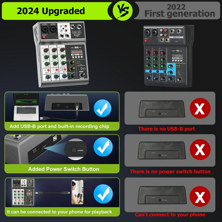 Mixer Audio Aveek 5 Canali - Con Bluetooth, USB E Phantom Power 48V | Per DJ, Streaming E Registrazione - Foto 10