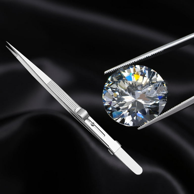 2 Pcs Stainless Steel Jewelry Tweezers Slide lock for DIY diamond gem  making tool 
