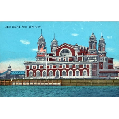 Center Postcard - Ellis Island 20th Century Postcard Rolled Canvas Art - Science Source (24 x 18)