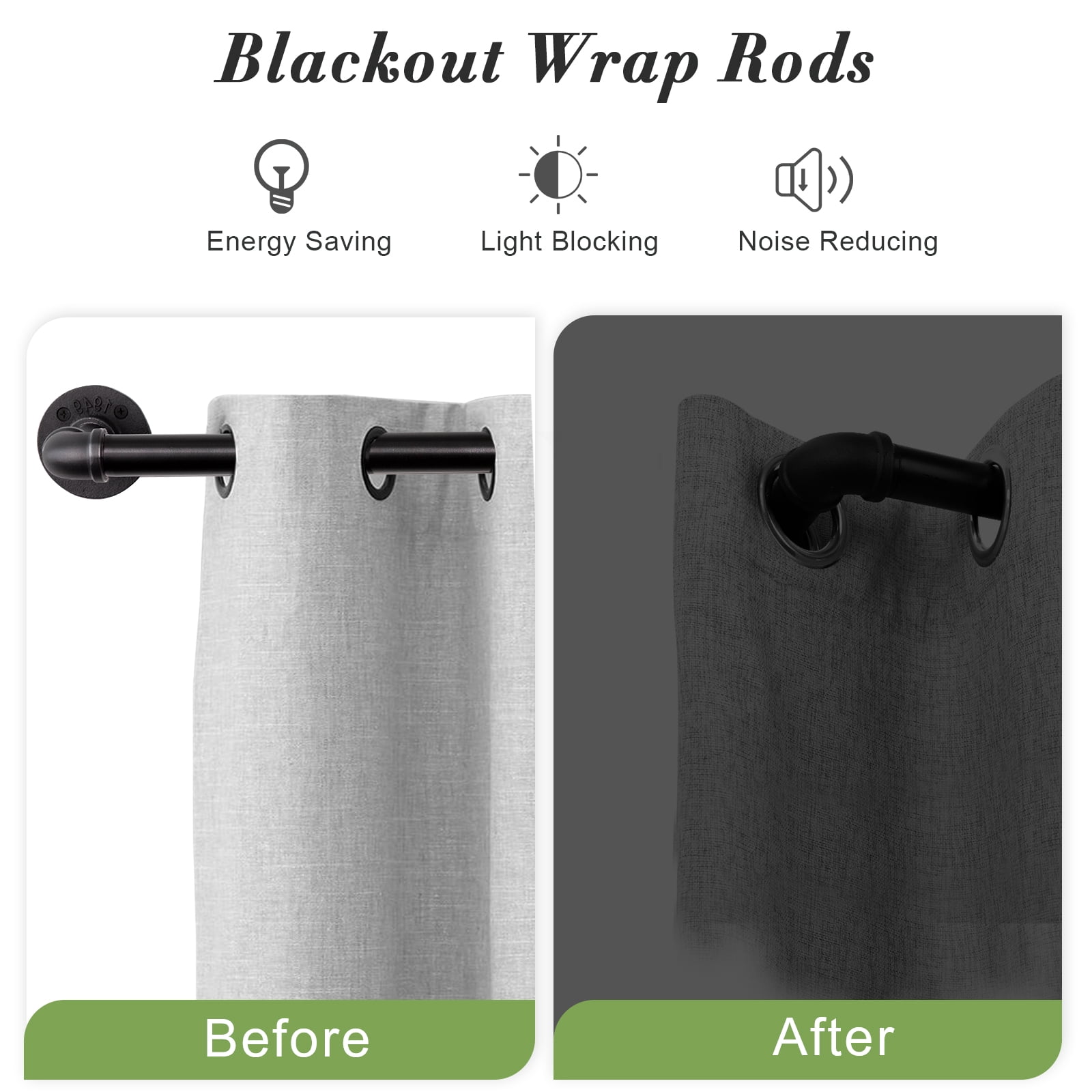 1" Black Wrap Curtain Rod for Windows 32"-48",Indoor/Outdoor Curtain Rods ,Heavy Duty and Outdoor Curtains