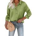 thumbnail image 4 of Gyexs Satin Blouses for Women Long Sleeve Button Down Silk Shirts Business Casual Loose Workwear Tunic Tops Green, Size XXL, 4 of 4