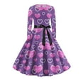 thumbnail image 4 of Women's Long Sleeve Heart Print Fit And Flare Dress Romantic Red Heart Design Belted Waist Flowy Skirt Casual Valentine s Day Wear Soft Comfortable Fabric, Sizes S-5XL, 4 of 5