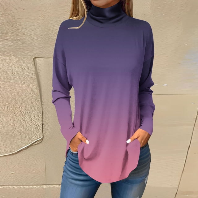 Birdeem T-Shirt pour Femmes à Épaules Dénudées, Manches Longues, Imprimé, Col Montant