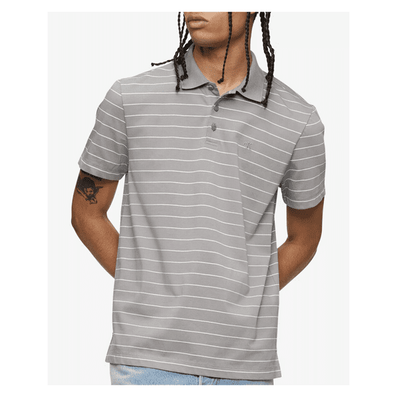 Calvin Klein Men's, Soft Cotton Striped Monogram Logo Shirt, Gray, L