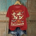 thumbnail image 2 of felwors Womens Fall Pumpkin Shirt Cute Ghost Spooky Short Sleeve Witch T-Shirts Halloween Graphic Tees Red, L, 2 of 4