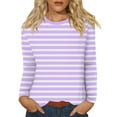 thumbnail image 2 of Women's Long Sleeve Striped T-Shirt, Casual Red and White Crew Neck Top, Soft Cotton Blend, 2 of 8