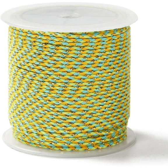 4-Ply Polycotton Cord Handmade Macrame Cotton Rope with golden Wire for String Wall Hangings Plant Hanger DIY Craft String Knitting Yellow Green 1.5mm 21.8 yards(20m)/roll