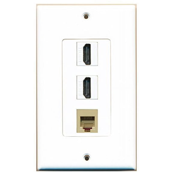 RiteAV - 2 Port HDMI and 1 Port Phone RJ11 RJ12 Beige Decorative Wall Plate
